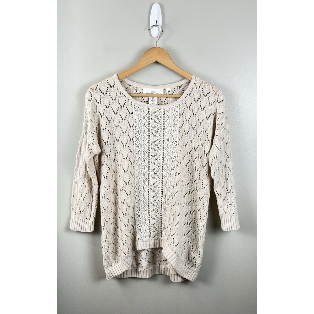 L.O.G.G. H&M Open Knit Long Sleeve Sweater Beige Women's Sz S Granny Core